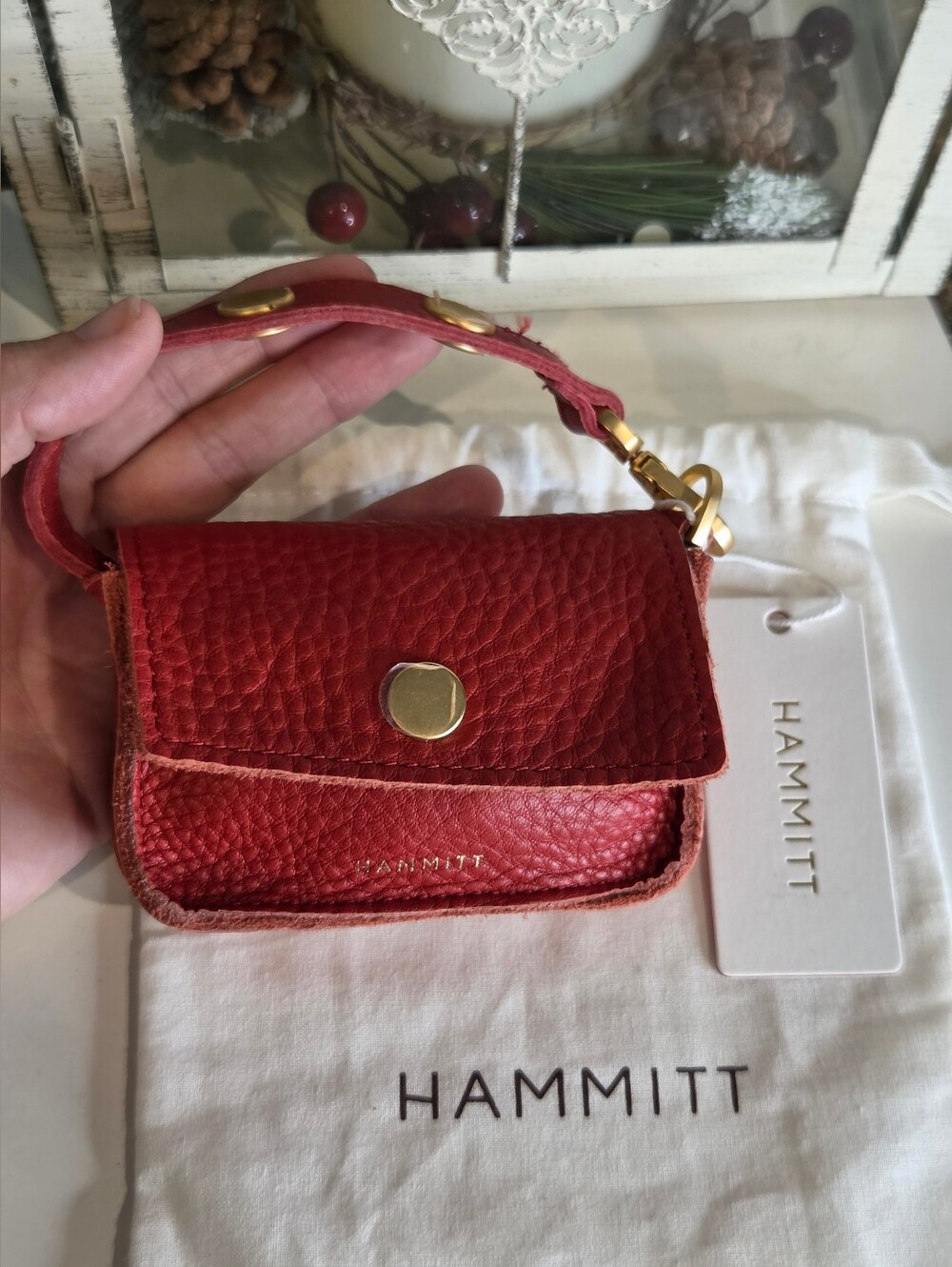 Hammitt Winter Cherry Red Leather Ornament Mini Pouch Bag Charm - Picture 3 of 11